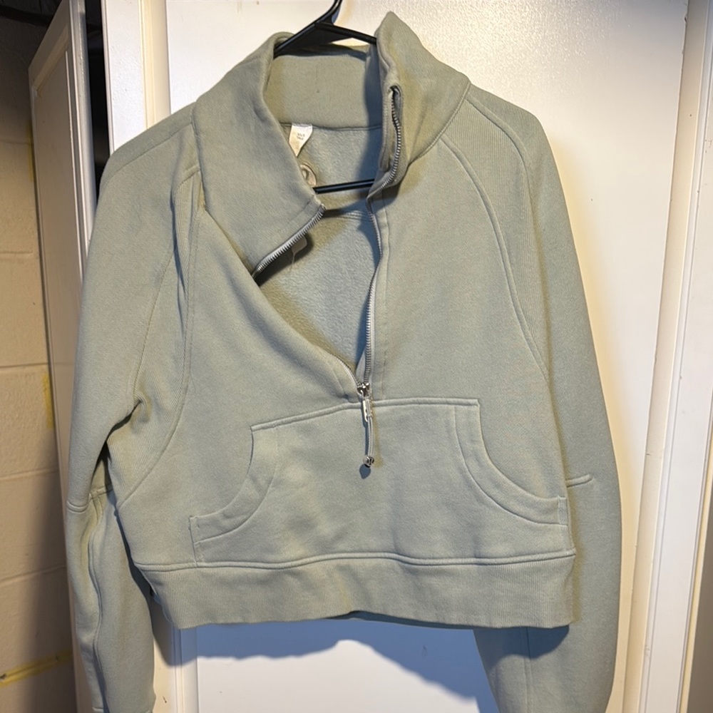 Sage color oversized scuba 1/2 zip funnel neck